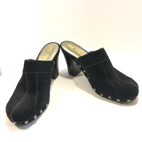 NEW ME TOO 7.5 Carbon Suede Studded Clog Heel Blk - Picture 5 of 8